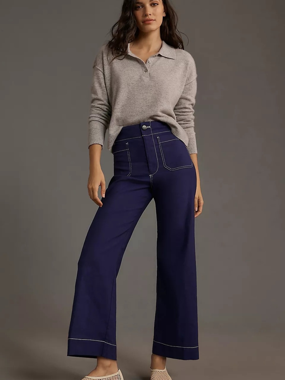 Anthropologie Maeve Colette Wide-Leg Contrast Stitch Edition